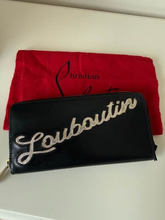 Christian Louboutin Handbags - Christian Louboutin Panettone Wallet, Black With Gold Logo Embroidery, RARE